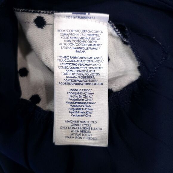 Navy Polka Dot Ruffle Sweater SzM 3/4 Sleeve Preppy Coastal Cottage Soft Stretch - Picture 11 of 13